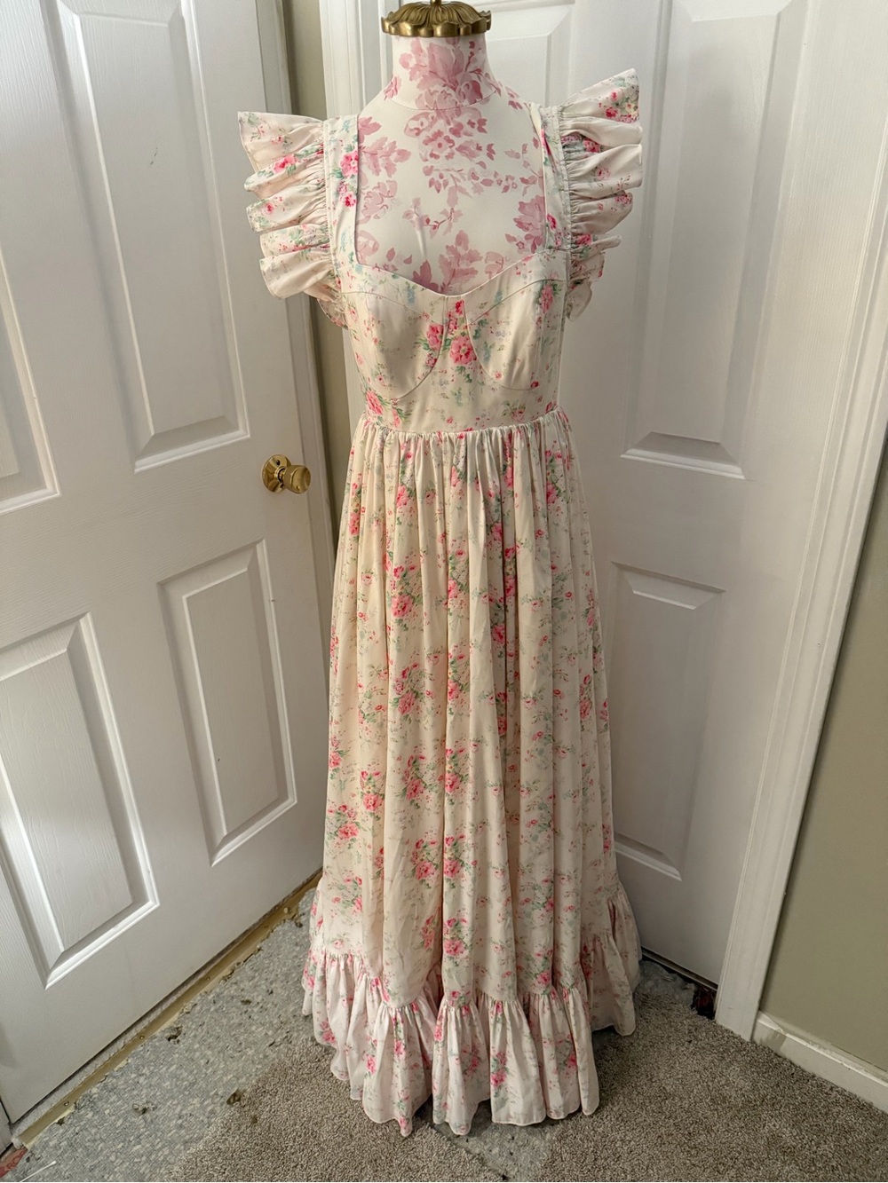 Anthropologie Madison Armory Cream Maxi Dress Garden Party Pink Floral  $499